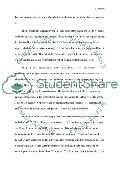 Condition in Ireland in A Modest Proposal