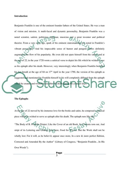 Comparison of the Epitaph of Young Benjamin Franklin with That Written During His Old Age