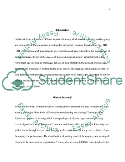 Training for Human Resource Development