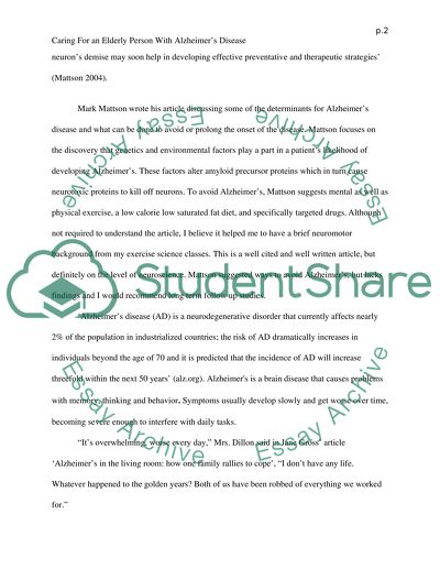 Caring for an elderly person with Alzheimers disease