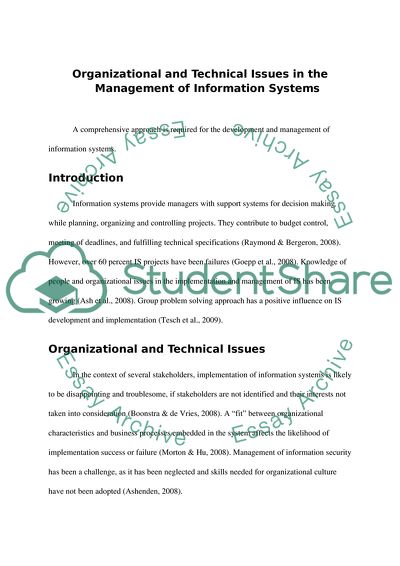 Technical Issues in the Management of Information Systems