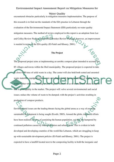 Mitigation Measures for Water Quality in Lebanon