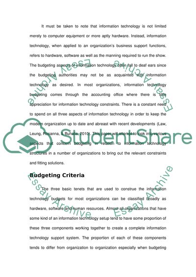 Organizational information technology budgeting criteria and solutions