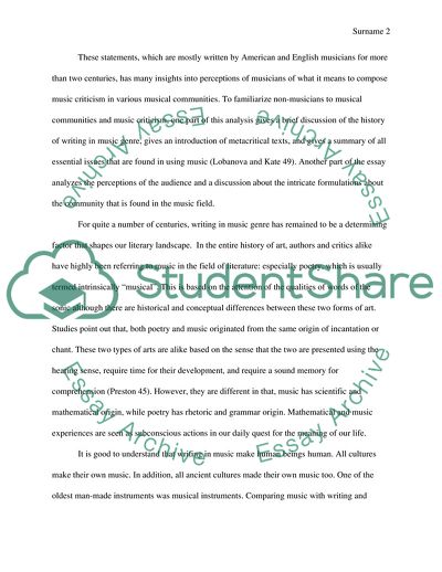 Rhetorical Analysis - Writing in Music Discipline