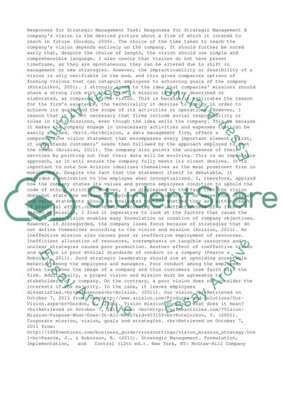 Discussion Question Responses for Strategic Management