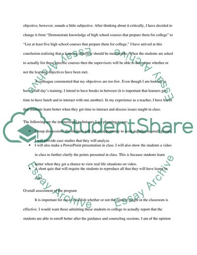 Planning of Instruction in a Systematic Way