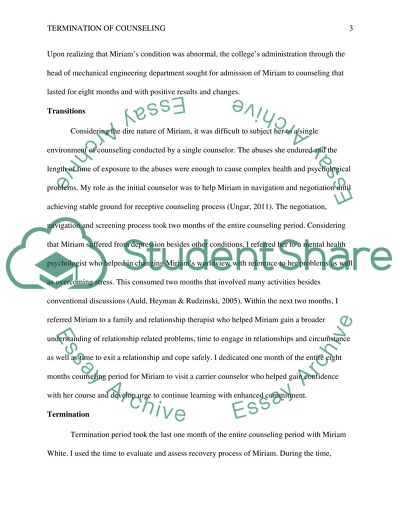 Hypothetical Case of Counseling Termination