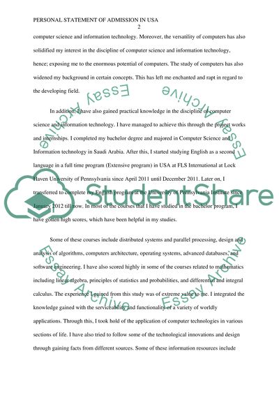 Personal statement of admission in USA