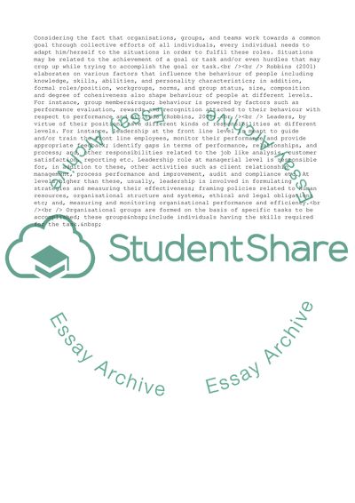 Behaviour Management and Organisational Behaviour