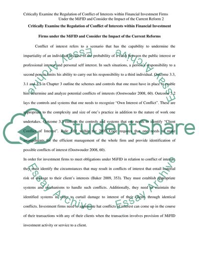 Regulation of Conflict of Interests and the Impact of the Current Reforms