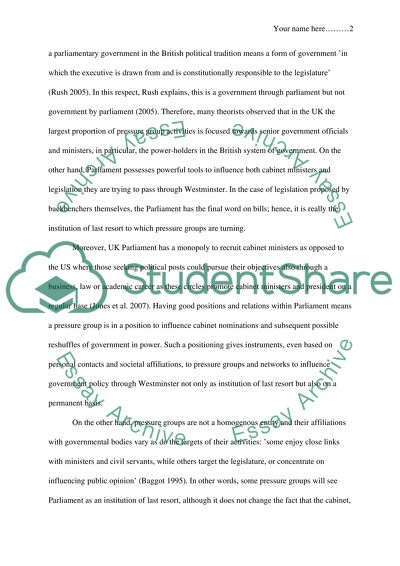 Westminster as the Institution of Last Resort for Pressure Group Activity