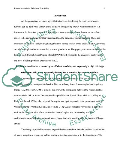 Investors and the Efficient Portfolios