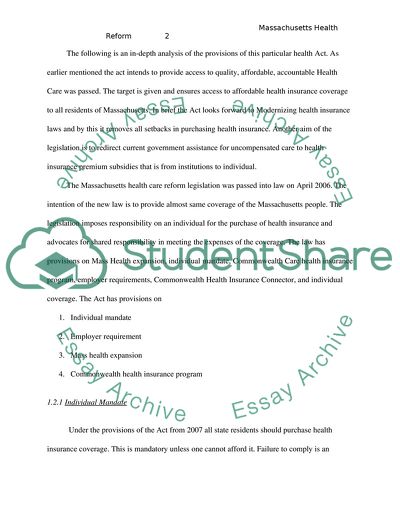 The Massachusetts Health Reform Law of 2006