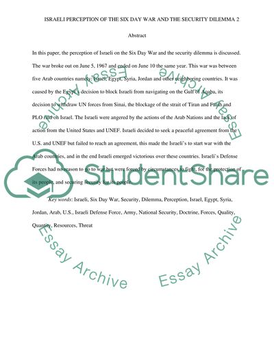 Israeli Perception of the Six Day War and the Security Dilemma