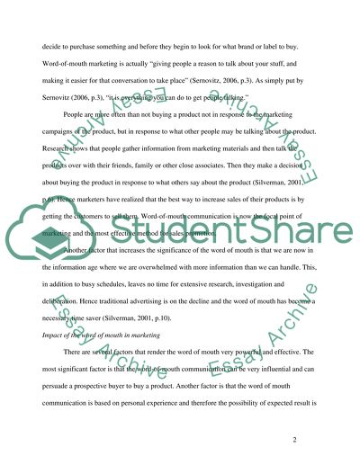 Contributions of the Word-of-Mouth to Marketing