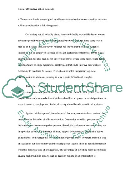 Role of Affirmative Action in Society