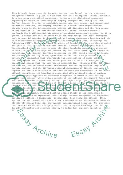 Organisational Learning and Knowledge Management at General Electric