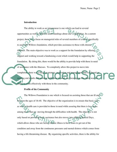 Willow Foundation Project and Intrapreneurship