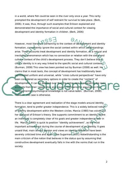 Analysis of Statement that the Development of Childs Identity Is Best Understood as Development in Context