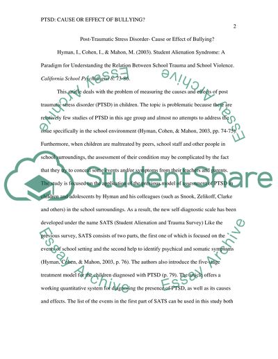 Post-Traumatic Stress Disorder- Cause or Effect of Bullying