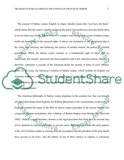 The Right of Habeas Corpus in the Context of the War on Terror