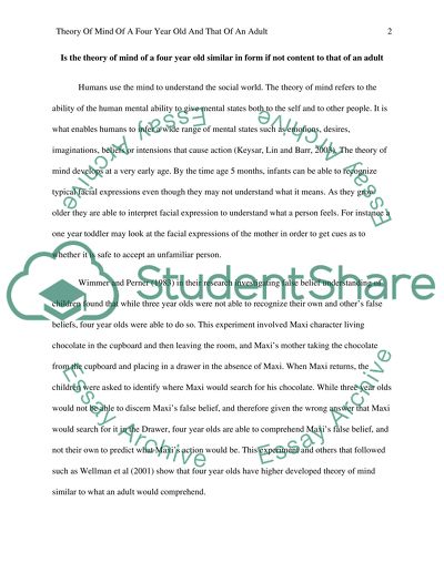 Is the Theory of Mind of a Four Year Old Similar in Form if not Content to that of an Adult