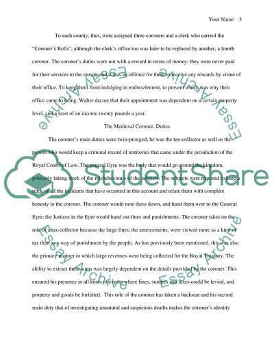 Comparative LawHistory the medieval english coroner system