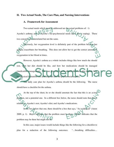 Assessment, Planning, and Evaluation of Ayesha