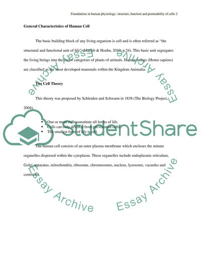Foundations in human physiology- structure, function and permeability of cells