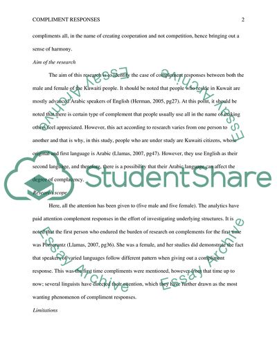 Compliment Responses between Male and Female