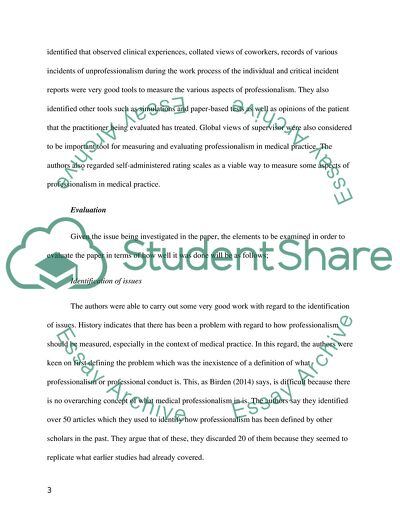 Evaluation of Medical Professionalism