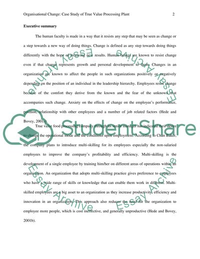 Organisational Change at True Value Processing Plant