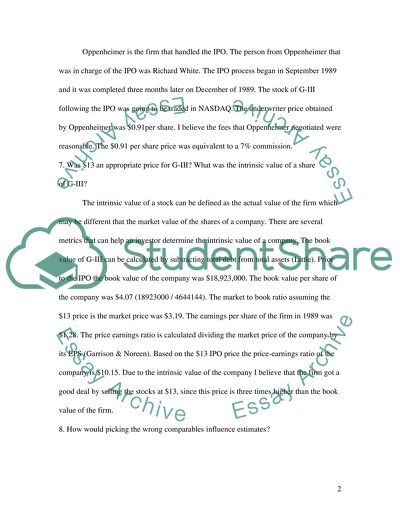 G-III Apparel Group Inc IPO Valuation Case Study