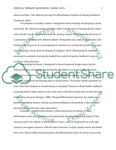 Critical Thinking Questions - Week 4 (675)