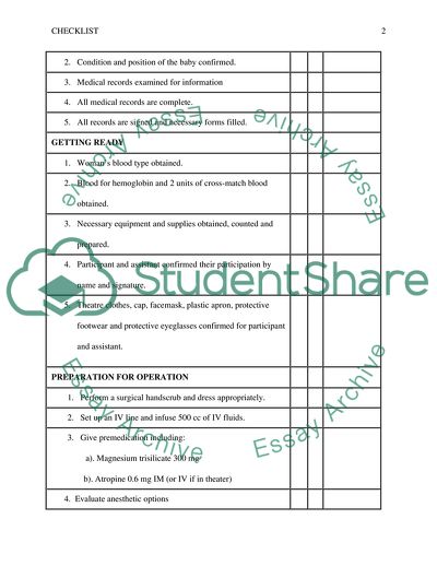 Checklist for Caesarean Section to Eliminate Personnel Incompetence Errors