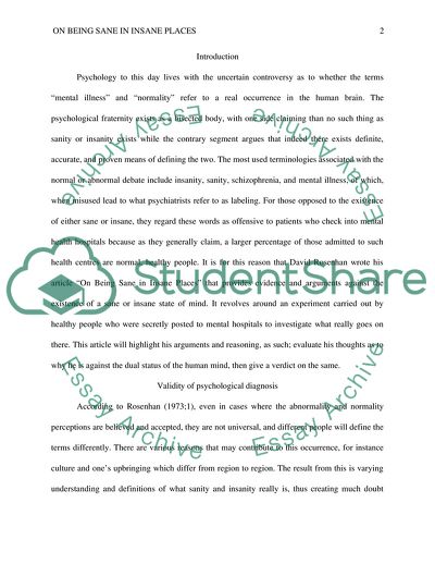 Critical Evaluation of On Being Sane in Insane Places by David Rosenhan