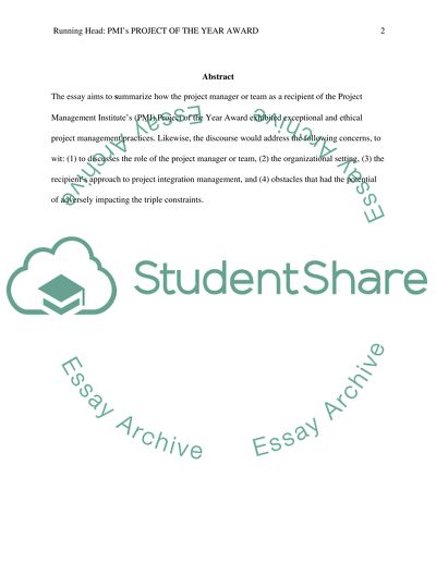 Project Management Institutes Project of the Year Award