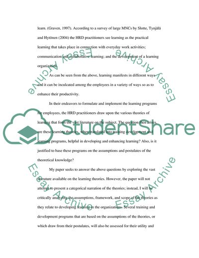 Learning Theories as an Essential Consideration for the HRD Practitioner