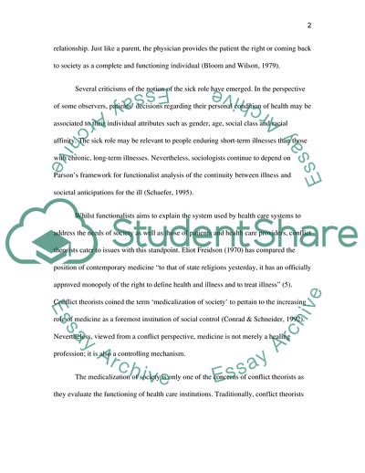 Health and Illness: Functional or Dysfunctional