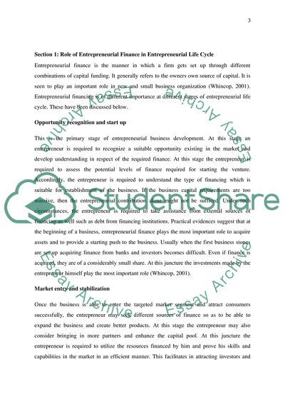 Role of Entrepreneurial Finance in the Entrepreneurial Life Cycle