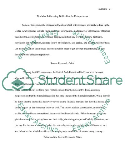 Entrepreneurship Problems in the United Arab Emirates