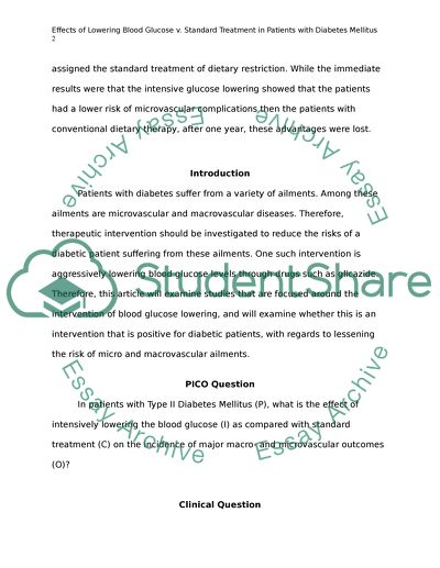 Effects of Lowering Blood Glucose v Standard Treatment in Patients with Diabetes Mellitus