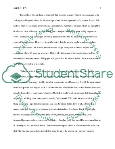 The Idea of a Noble Lie Presented by Plato