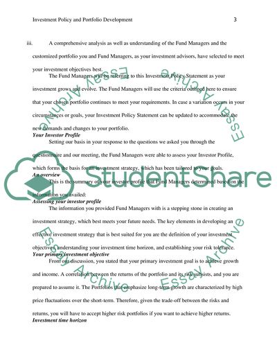 Investment Policy and Portfolio Development