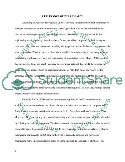 Outsourcing Process and Its Implications on Short Bros Engineering Company