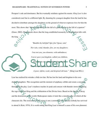 Shakespeare: Traditionsl Notion Of Sovereign Power in King Lear And The Tempest