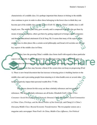 Chinas Middle Class and Statement of Intent