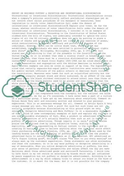 Puffery and Deception/Unintentional Discrimination