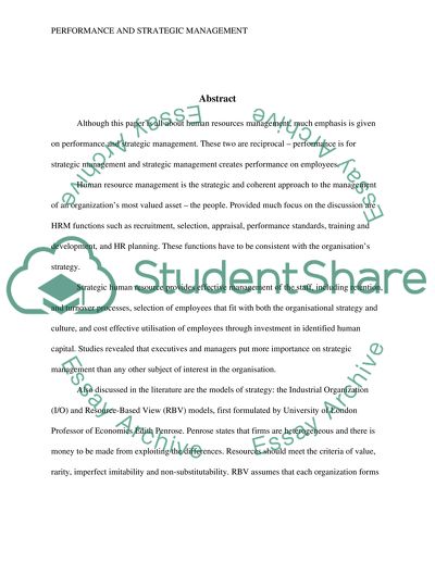 Performance and strategic management