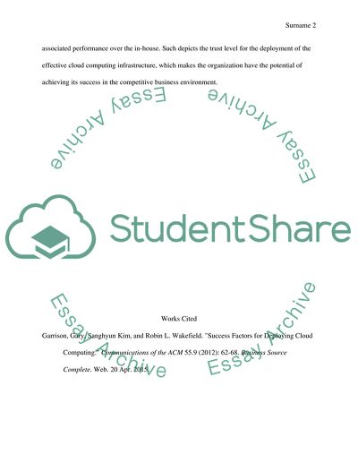 Success Factors for Deploying Cloud Computing